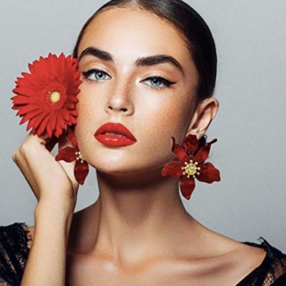 New Large Floral Flower Orchid Acrylic Earrings - Picture 2 of 8